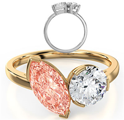 Picture of Toi Et Moi anniversary or engagement ring, pink lab Marquise diamond  1 carat is included. Choose a 1Ct round or any other shape!