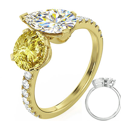 Picture of Toi Et Moi anniversary or engagement ring, Canary yellow round diamond is included. Choose a 1Ct Pear or any other shape!